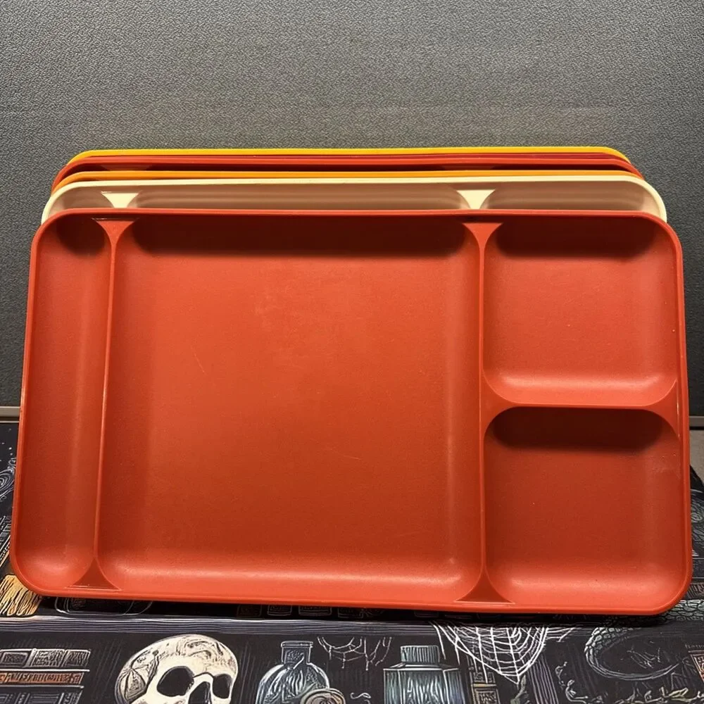 Vintage Tupperware Set Of 7 Divided Food Lunch Tray Harvest Colors #1535 Potluck